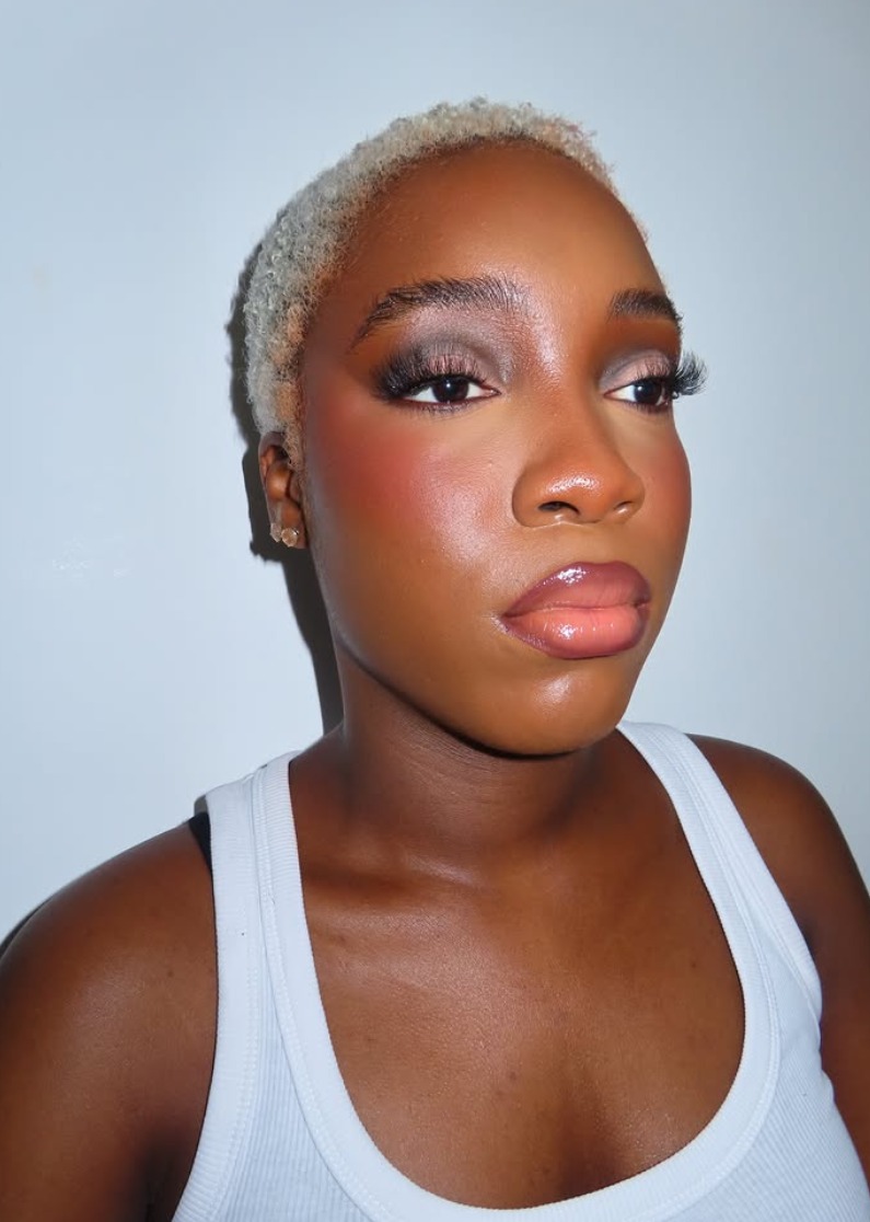 Soft glam makeup with smoky eye and glossy nude lip by Hillary Ababio MUA